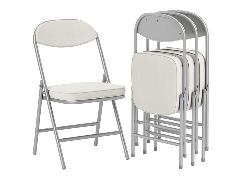  Set de 4 chaises pliantes rembourrées en velours côtelé blanc crème avec dossier et cadre métal  - Conforama E
