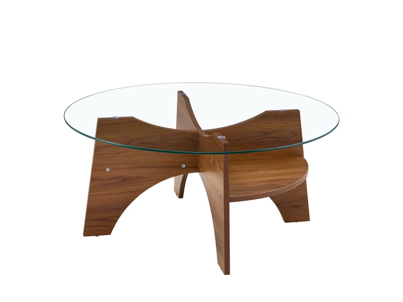  Table d'appoint rond 80×80×36 cm, mdf et verre, noyer et transparent Fay Lum - Conforama A