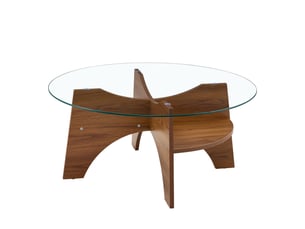 Table d'appoint rond 80×80×36 cm, mdf et verre, noyer et transparent