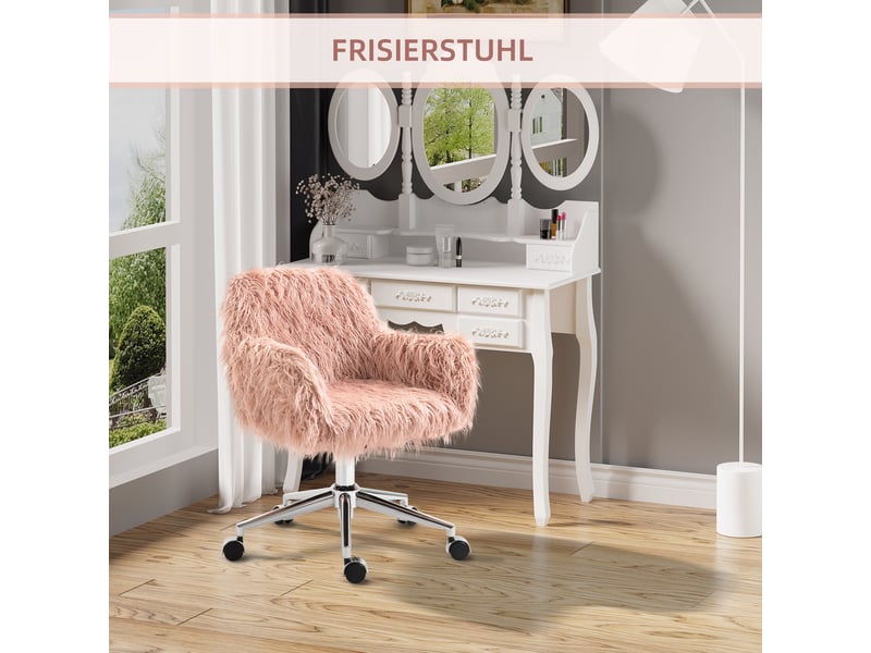  Chaise de bureau ergonomique,avec accoudoirs réglable,fausse fourrure,rose  - Conforama D