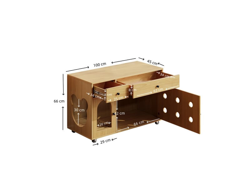 Meuble buffet 100x45x66 cm avec espace de rangement, 2 tiroirs, 2 portes, MDF, couleur bois - Conforama C