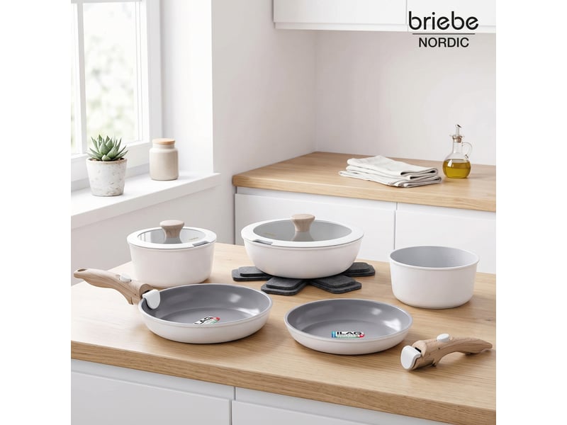  Batterie de cuisine induction céramique poignée amovible set 13 pièces  , briebe, kb1220wht, , blanc  - Conforama B