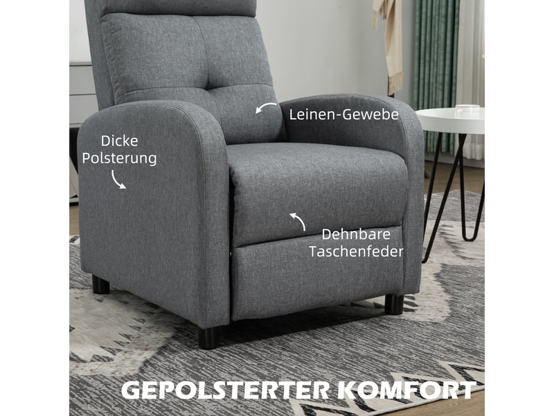  Fauteuil relax inclinable gris, repose-pieds extensible, ressorts ensachés et tissu aspect lin pour salon et lecture  - Conforama D