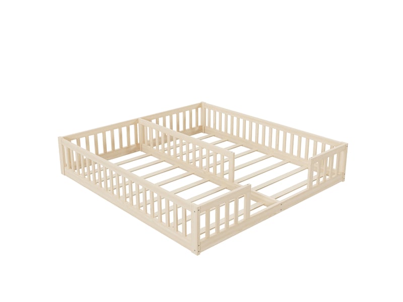  Lit enfant 90x200 cm en pin naturel, avec barrières et sommier, style minimaliste, 2 enfants  - Conforama D
