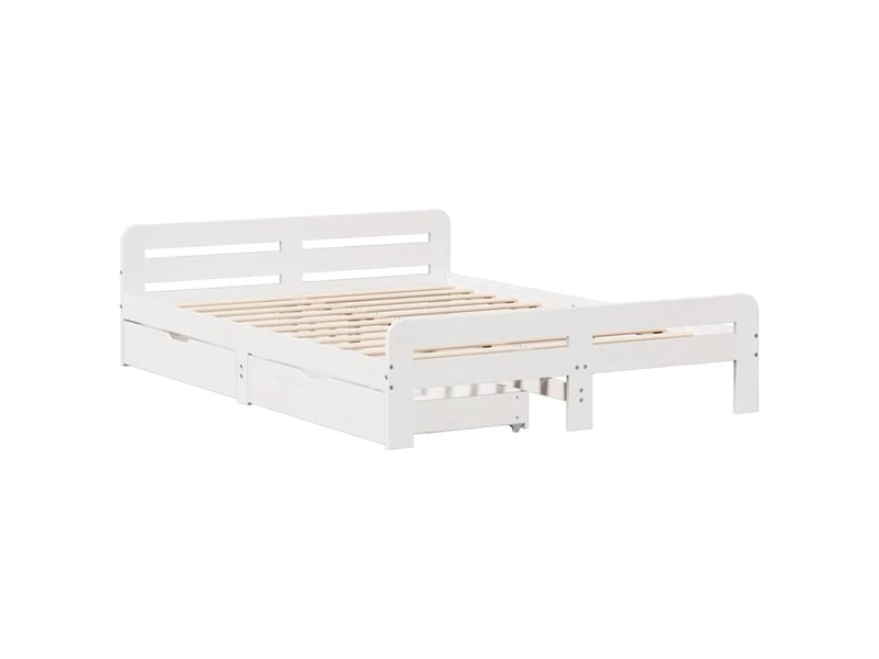 Lit double- lit adulte - cadre de lit sans matelas blanc 150x200 cm bois de pin massif - Conforama B