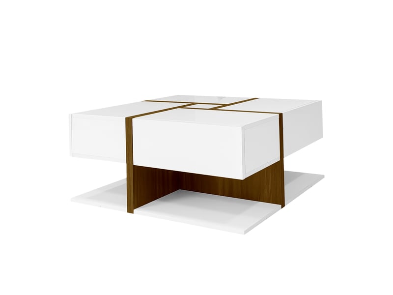  Table basse, 78x78x34,8 cm, panneau de particules, 4 tiroirs, plateau extensible, style luxueux, design moderne et fonctionnel pour salon  - Conforama A