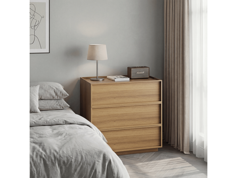  Commode moderne en bois - chêne - 3 tiroirs spacieux - design minimaliste - protection anti-basculement 80x48x78cm - Conforama C