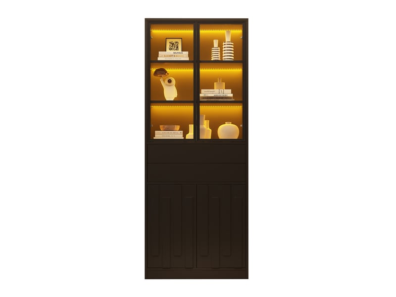  Vitrine led 70x34x180 cm avec 2 tiroirs panneau de particules noir  - Conforama A