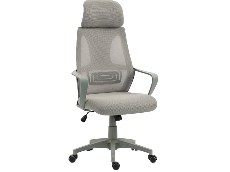  Chaise de bureau grise en tissu, réglable en hauteur, avec appui-tête ajustable, soutien lombaire et fonction bascule  - Conforama A