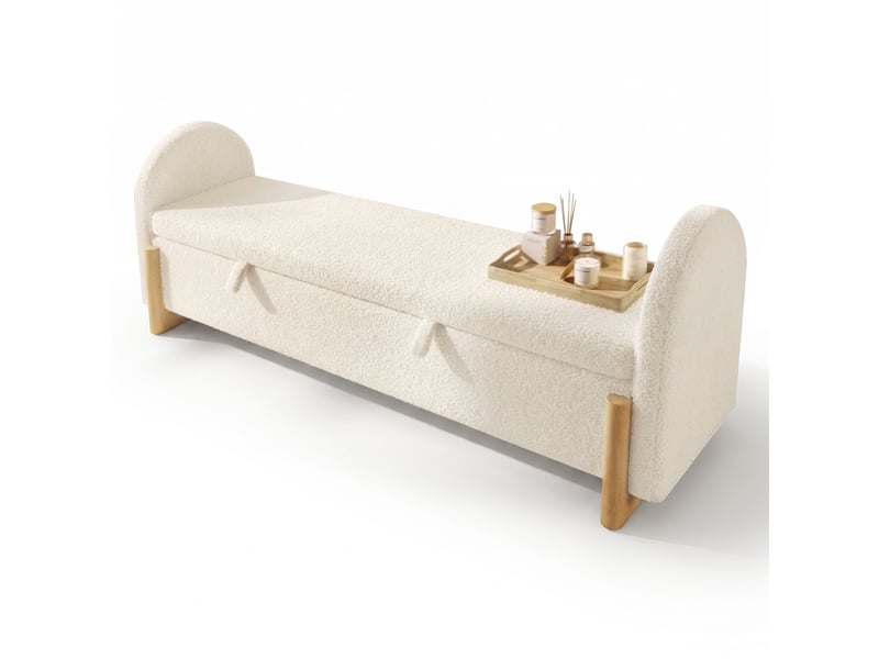  Banc coffre 186 cm avec rangement hydraulique, banquette de lit en bouclé chenille, coffre de rangement avec fermeture douce - beige  - Conforama A