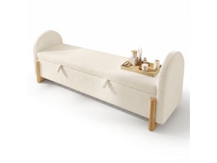 Banc coffre 186 cm avec rangement hydraulique, banquette de lit en bouclé chenille, coffre de rangement avec fermeture douce - beige