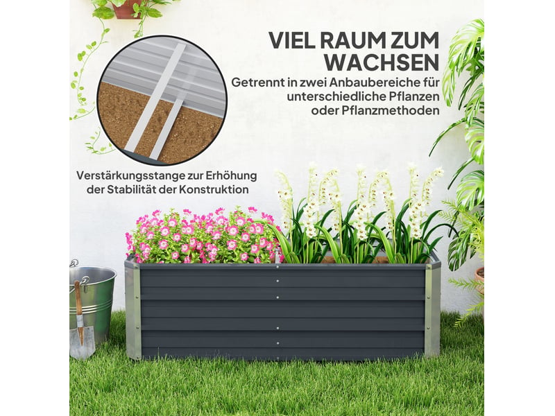  Jardinière surélevée de jardin en acier 125x47x40 cm – gris anthracite – fond ouvert, gants inclus  - Conforama D