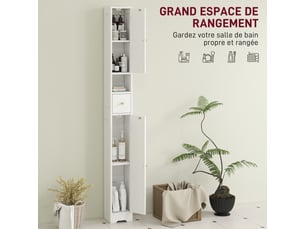 Meuble colonne salle de bain, meuble de rangement, 2 portes, tiroir, compartiment ouvert, blanc, étagère réglable