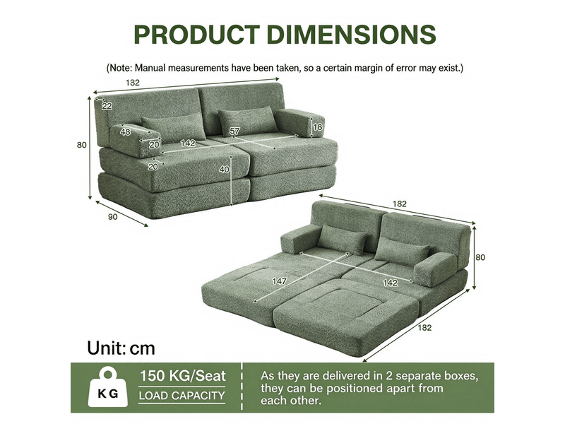 Canapé 4 place convertible en chenille, 2-en-1, dossier surélevé, cadre en fer, livré compressé, sans outil - Conforama C