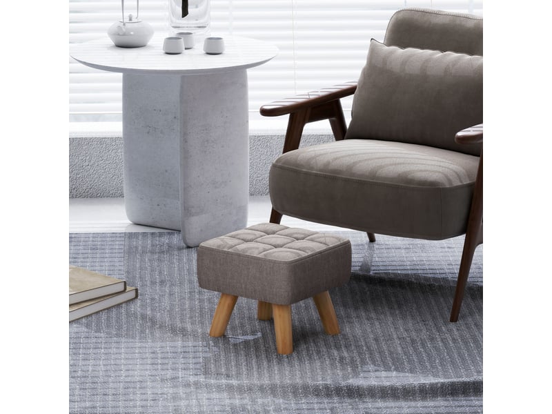  Repose pied salon ottoman siège rembourré en tissu avec pieds en bois gris 27 x 27 x 26 cm  - Conforama W