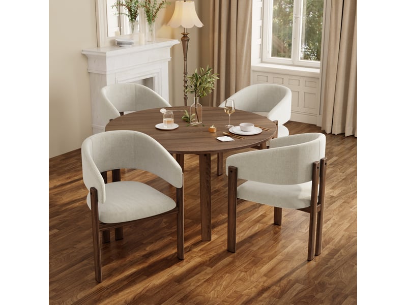  Lot de 4 chaises de salle à manger 61,5x52,5x83 cm avec accoudoirs métal beige et noyer  - Conforama B