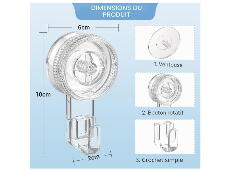  Lot de 4 crochet ventouse mural transparent,crochet mural plastique | puissant 5kg, patère porte serviette salle de bain attache  - Conforama D