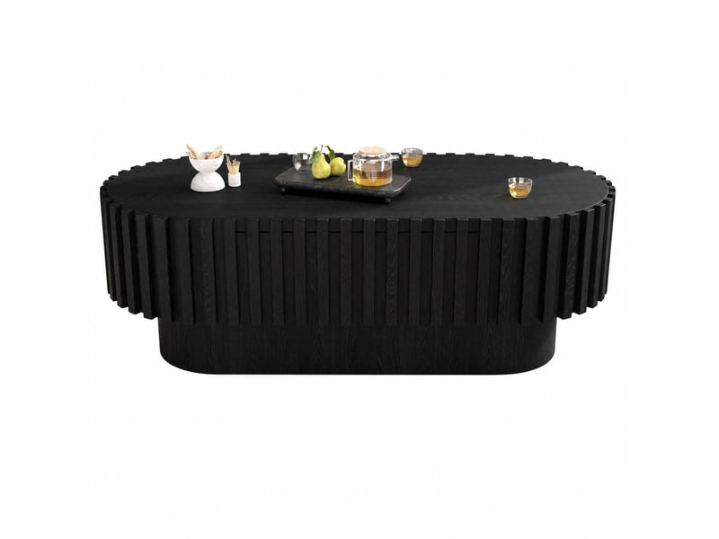 Table basse ovale avec tiroir 100x50x35,5 cm en mdf noir - Conforama D