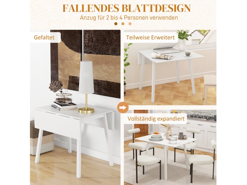 Table de salle à manger pliable 2 à 4 personnes avec deux plateaux rabattables en bois blanc 110 × 86 × 75 cm - Conforama D
