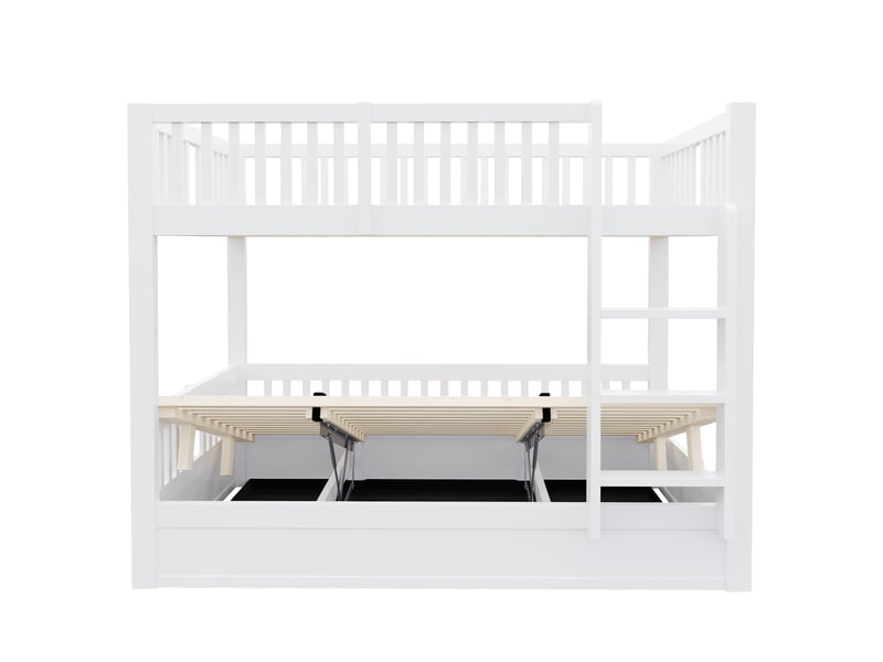  Lit superposé 140x200 cm en bois massif avec coffre hydraulique sous le lit inférieur et escalier, blanc Fay Lum - Conforama R