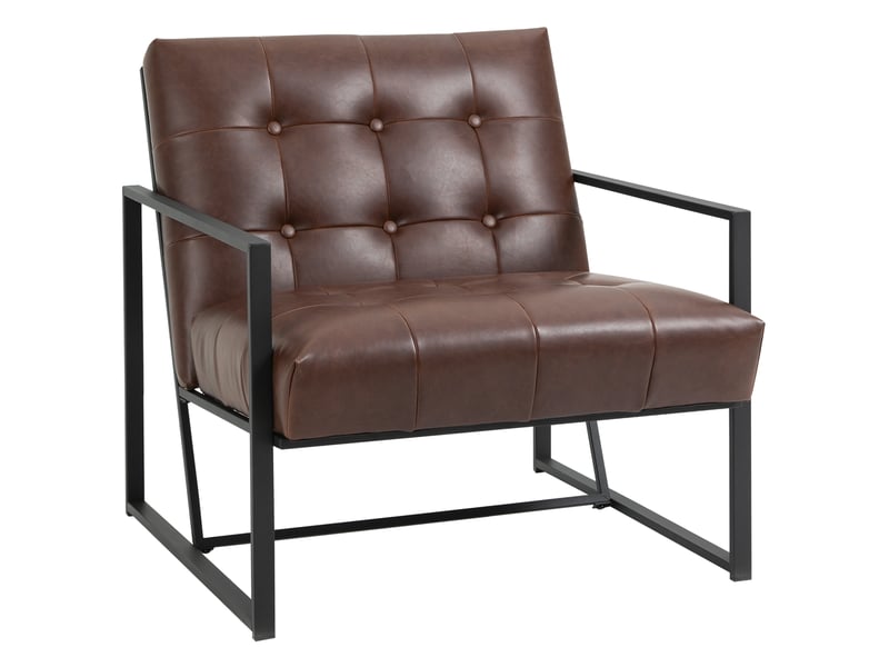  Fauteuil de salon chesterfield fauteuil relax assise dossier capitonnés structure métal noir revêtement synthétique chocolat  - Conforama A