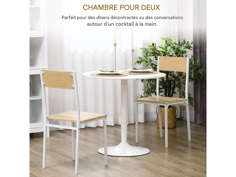  Table à manger ronde 2 personnes en mdf et acier blanc ø 80 x h 75 cm  - Conforama D