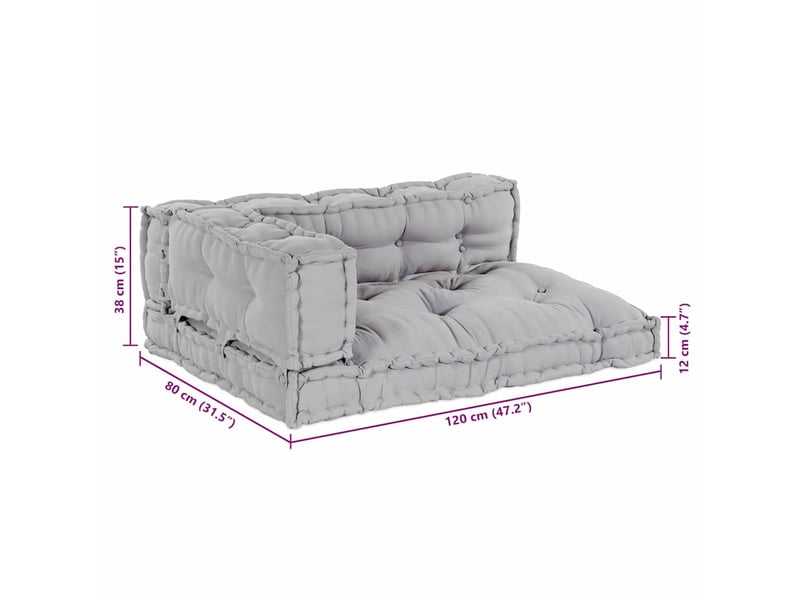  Coussin de canapé sur palette, coussin de chaise 3 pc tissu gris 120 x 80 x 38 cm cf54209  - Conforama E
