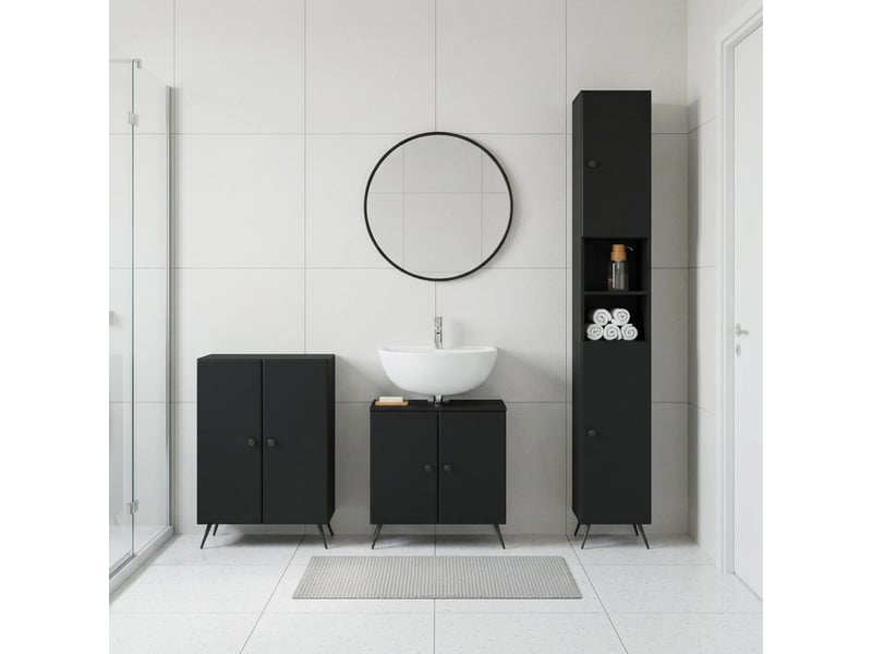 Ensemble de meuble de salle de bain 3 pièces breda noir cf63357 - Conforama B