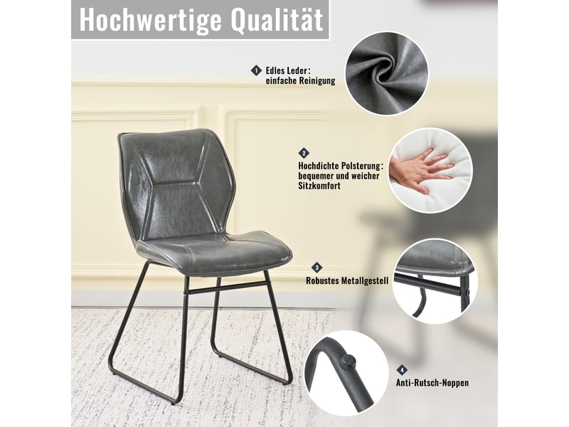  Lot de 2 chaises de salle à manger,60x47,5x81,5 cm,similicuir,gris  - Conforama E