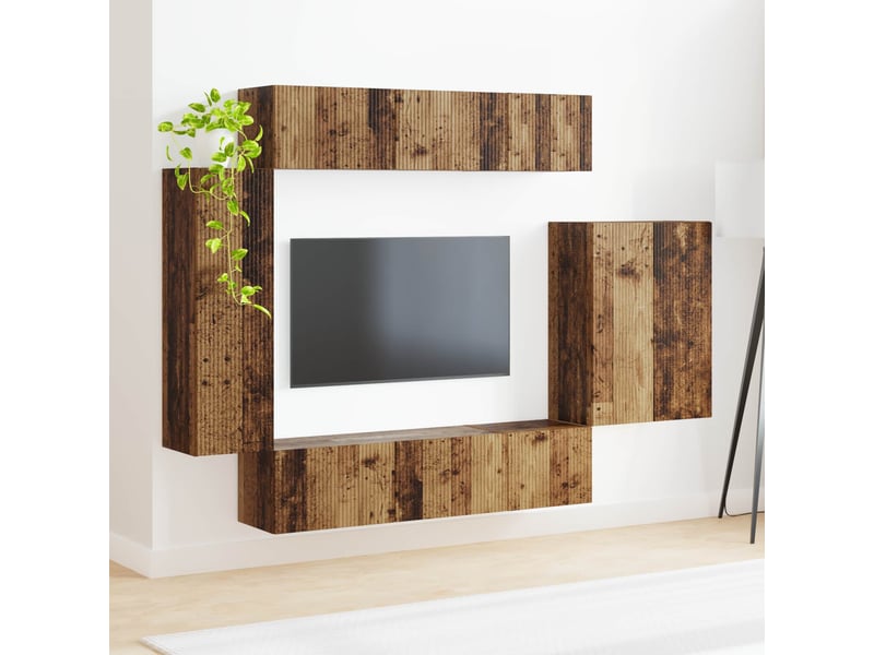  Ensemble de meuble tv - banc tv - meuble de rangement mural 6 pcs bois ancien  - Conforama D