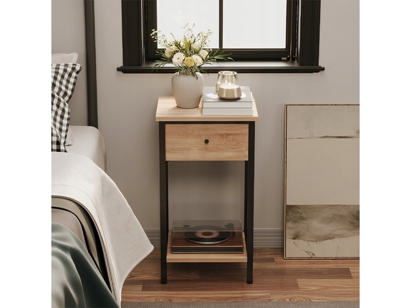 Table de chevet, commode et étagère, style industriel loft marron clair  - Conforama E