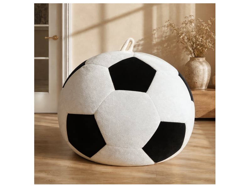  Fauteuil poire football fixe 1 place en tissu noir et blanc, grand format 130 cm pour vos moments détente  - Conforama B