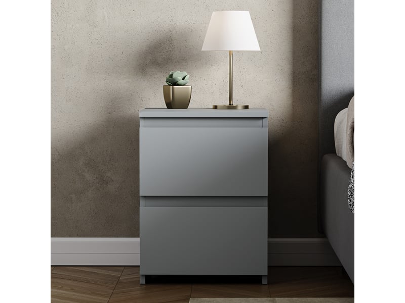  Table de chevet Denver, commode de nuit, chambre, rangement, grand, 2 tiroirs, Gris 3331836 - Conforama C