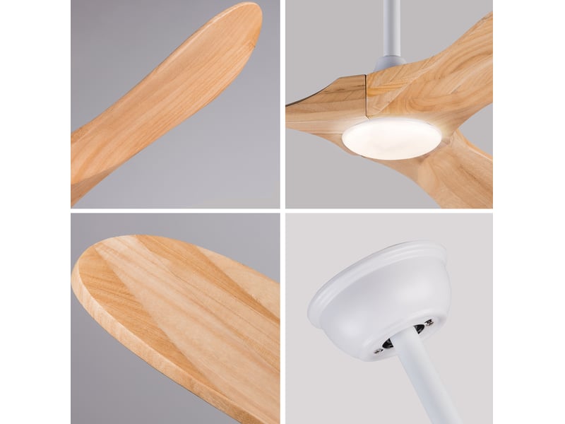  Ventilateur de plafond 107x107x30 cm avec éclairage réversible bois naturel et blanc  - Conforama D