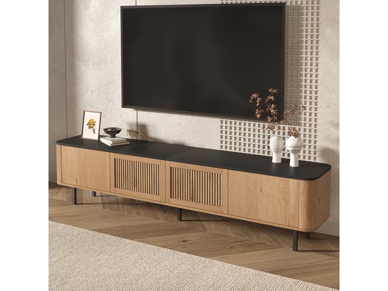  Meuble tv 190 x 35 x 45 cm moderne, panneau tv, support tv, meuble tv bas. Design unique, meuble salon  - Conforama R