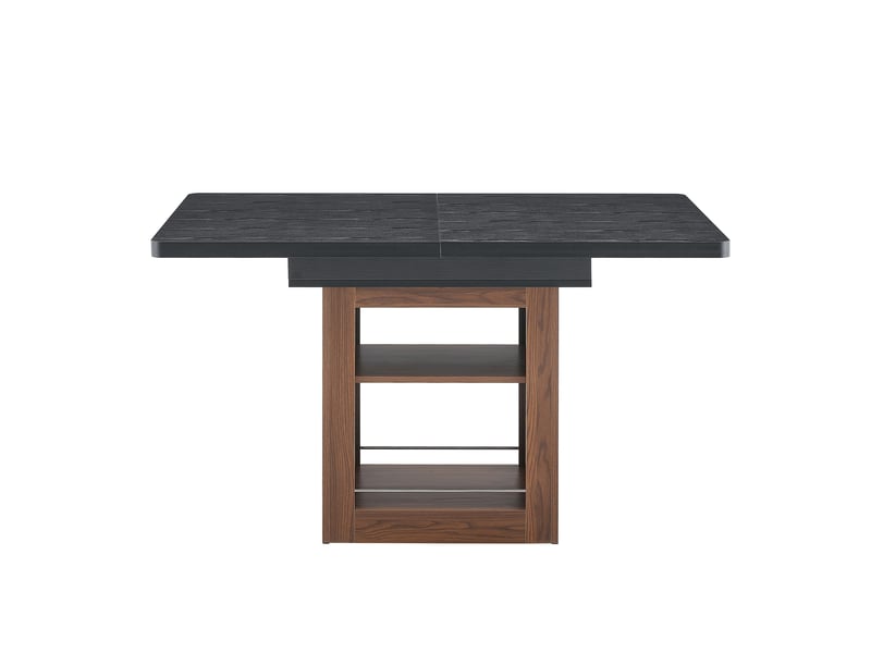  Table à rallonges imitation bois, noyer, en mdf, avec tablette intégrée, couleur noir  - Conforama A