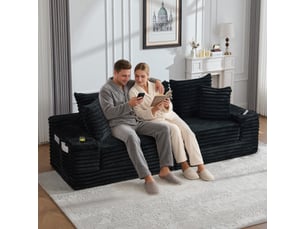 Canapé droit fixe <strong>MERAX</strong> <strong>canapé compressible</strong> 4 places Velours côtelé noir