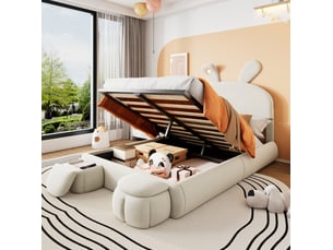 Lit coffre 140x200 cm <strong>OKWISH</strong>  <strong></strong> coloris beige