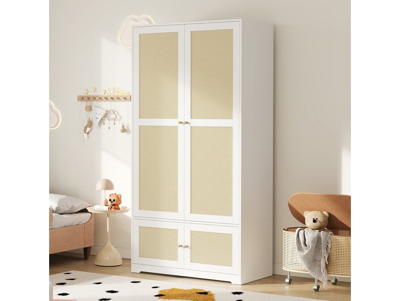  Armoire 2 portes, 90x48x180 cm, avec penderie et étagères, en mdf, blanc  - Conforama C