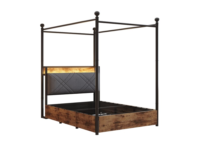  Lit baldaquin 90x190 cm métal noir avec tiroirs, led et usb-c  - Conforama A