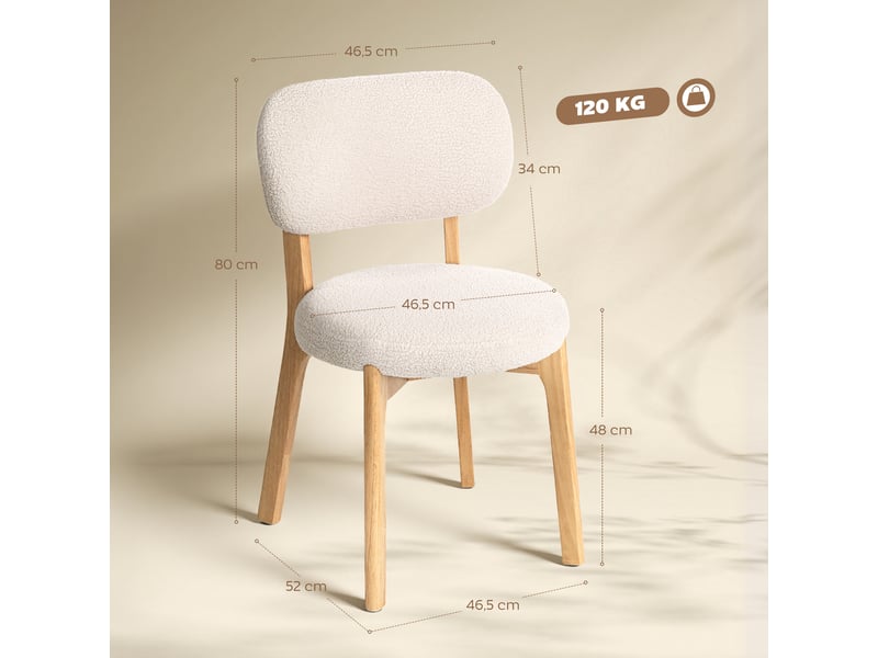 Lot de 2 chaises design bouclette crème structure piètement bois assise ronde dossier enveloppant - Conforama C