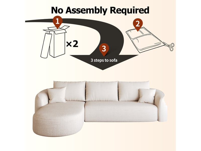  Canapé d'angle compressé 266x168x85 cm, modulable, assise profonde, sans montage, mousse haute élasticité pour salon - blanc  - Conforama E