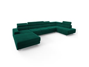 Canapé d'angle droit convertible MASSENO 6 places Velours vert avec coffre de rangement