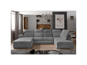 Canapé panoramique convertible majesta 5 places gris clair – angle gauche avec coffre