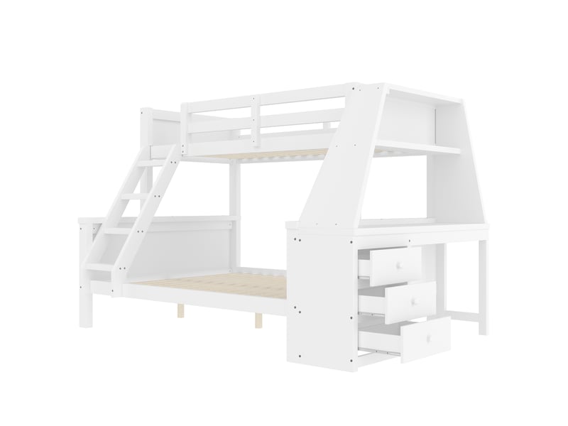  Lit superposé blanc 90/140x200 cm, table, grand rangement, échelle modulable  - Conforama D
