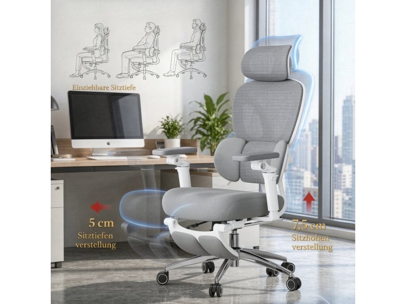  Chaise de bureau ergonomique grise, soutien 3d et repose-pieds  - Conforama D