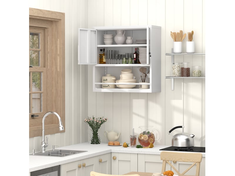  Armoire murale de rangement à 2 portes avec étagères réglables moderne en métal blanc pour cuisine et bureau  - Conforama B