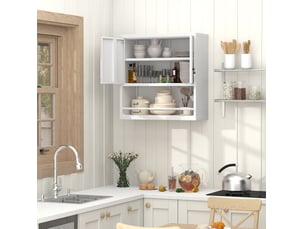 Armoire murale de rangement à 2 portes avec étagères réglables moderne en métal blanc pour cuisine et bureau