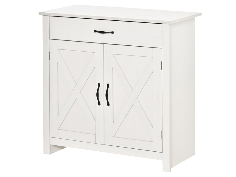  Buffet de salon, meuble de rangement avec tiroir, 2 portes coulissantes de style grange et étagère réglable, 80 x 39,7 x 80 cm, blanc  - Conforama B