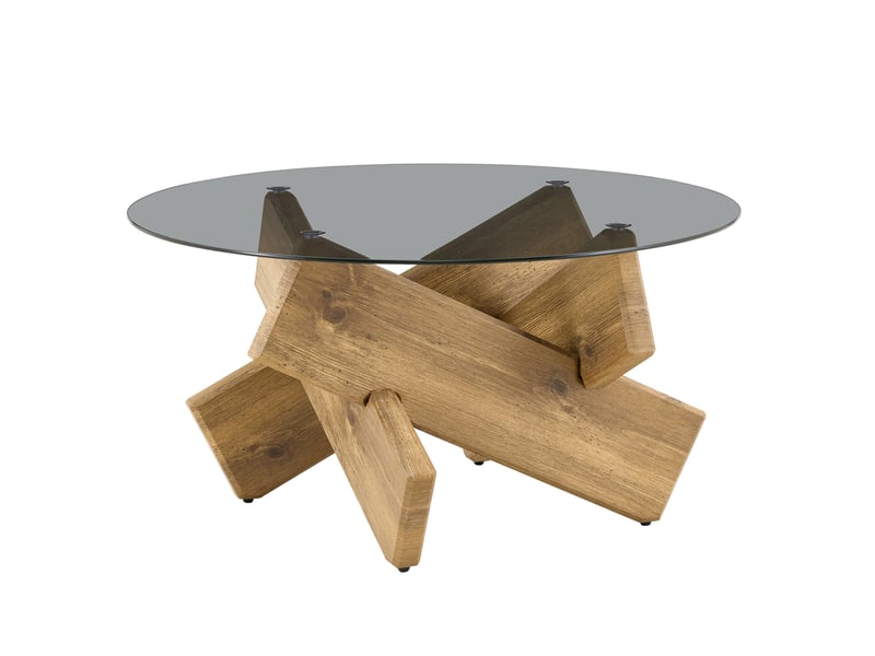  Table basse ronde en verre trempé 79 cm – bois – design moderne avec socle géométrique  - Conforama A